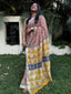 Cream, Maroon & Yellow Handblock Printed Pure Cotton Formal Saree
