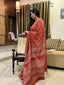 Rust red Pure Cotton Hand block Printed Formal Saree