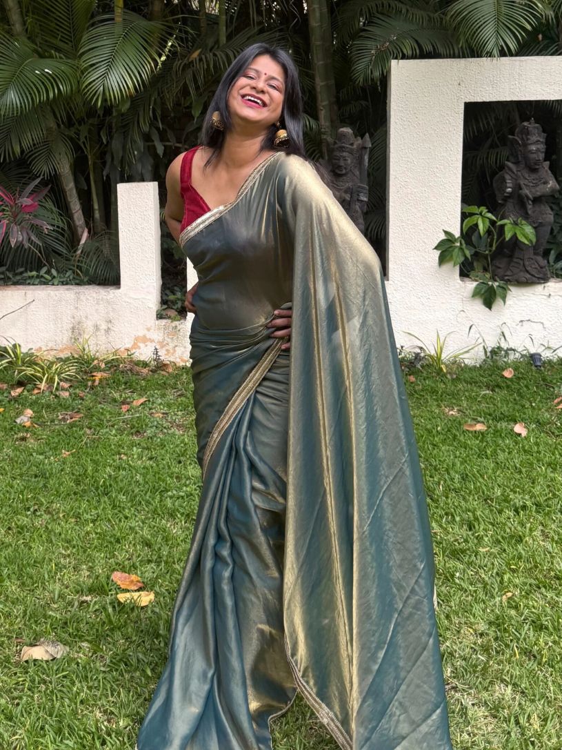 Metallic Green Tissue Silk Saree