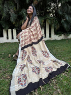 Beige & Maroon Pure Cotton Hand block Print Formal Saree