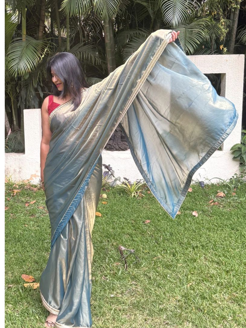 Metallic Green Tissue Silk Saree