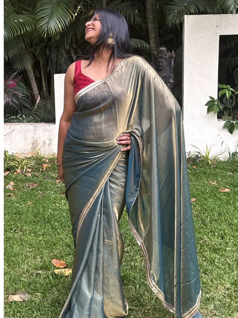 Metallic Green Tissue Silk Saree