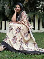 Beige & Maroon Pure Cotton Hand block Print Formal Saree
