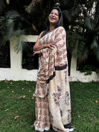 Beige & Maroon Pure Cotton Hand block Print Formal Saree