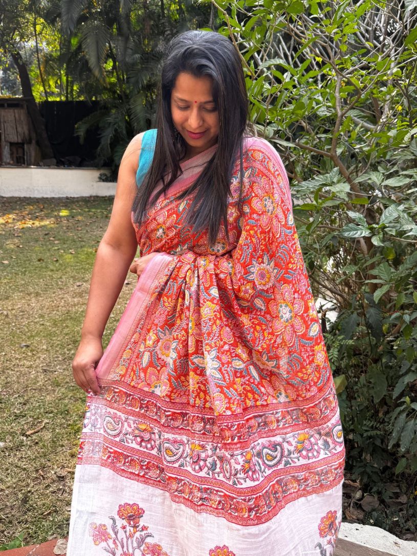 soft cotton linen saree multicolor