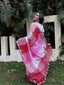 Pink and Red pure Linen saree