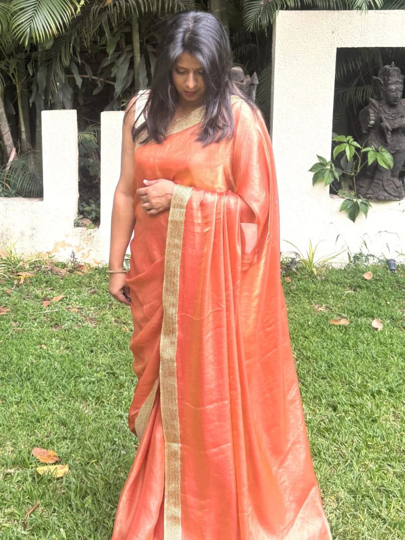 Coral Orange Tissue Silk Saree