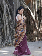 Dark Magenta Semi-Linen Saree With Kalamkari Pallu