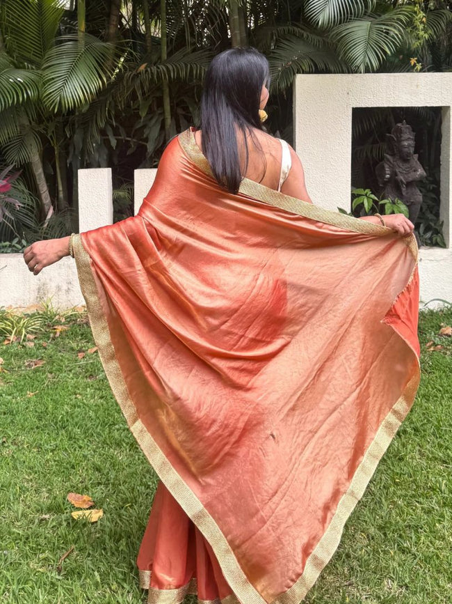 Coral Orange Tissue Silk Saree Main Image