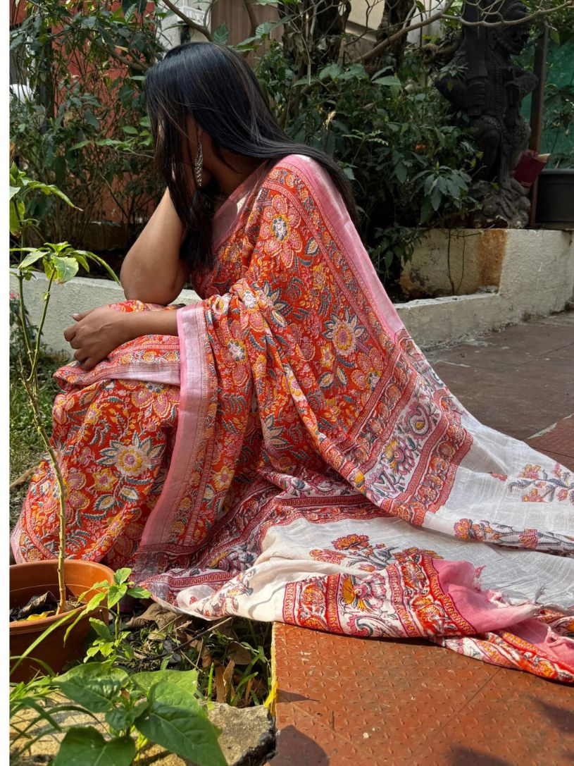 soft cotton linen saree multicolor