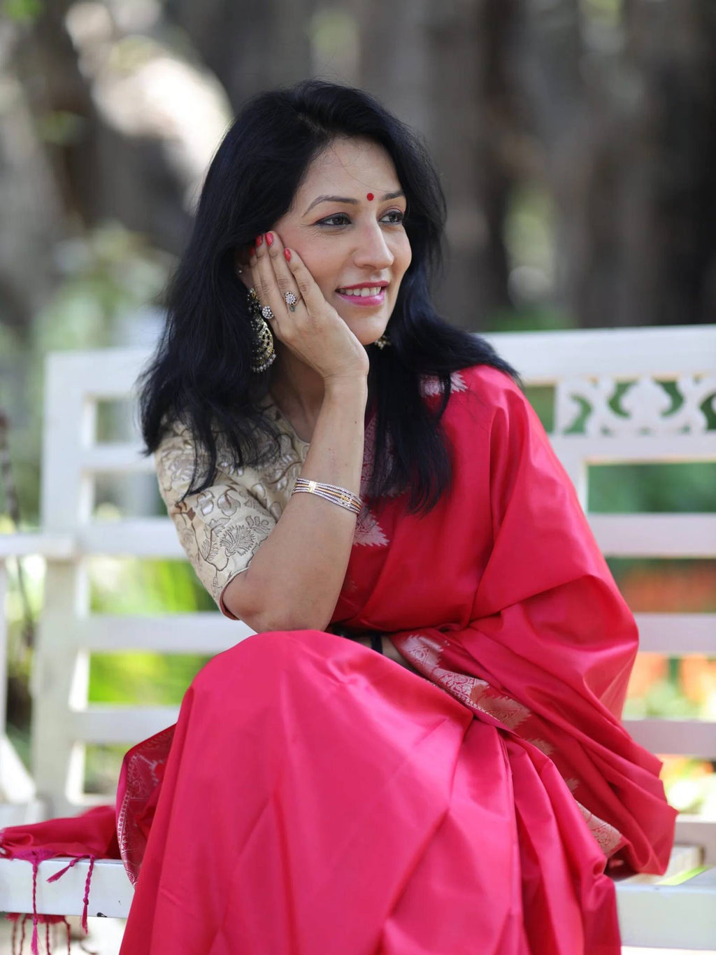 Crimson Red Katan Silk Saree