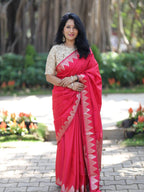 Crimson Red Katan Silk Saree
