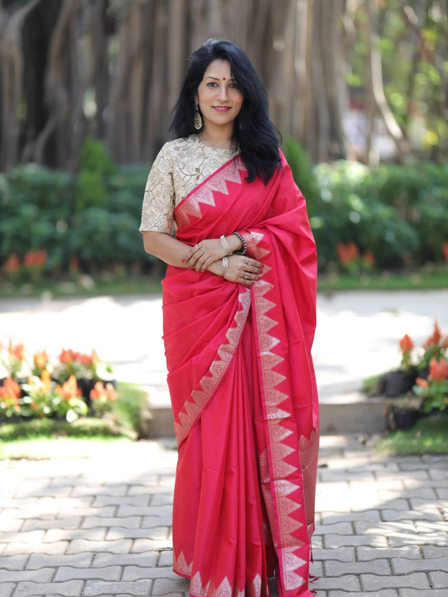 Crimson Red Katan Silk Saree Hover Image