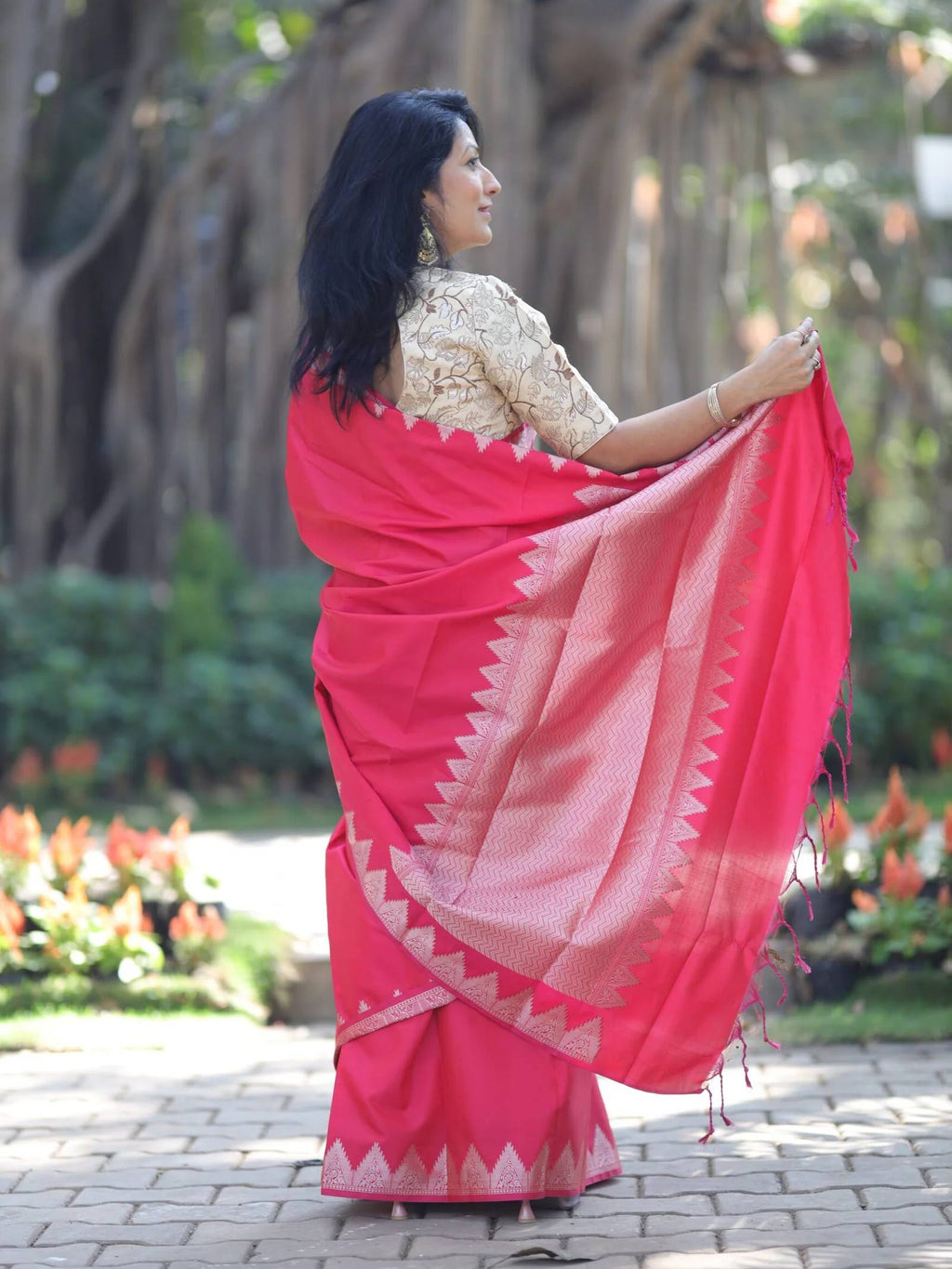 Crimson Red Katan Silk Saree