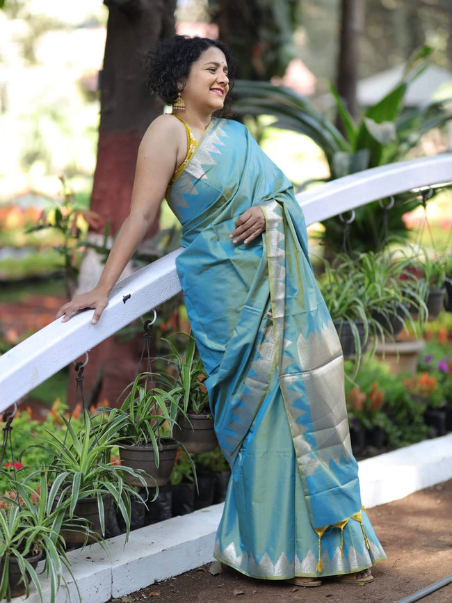 Teal Blue Katan Silk Saree Hover Image