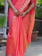 Coral Orange Katan Silk Saree