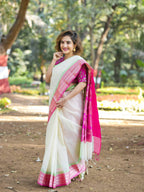 Cream Kota Saree With Pink Border