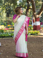 Cream Kota Saree With Pink Border