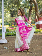 Cream Kota Saree With Pink Border