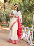 Cream Kota Saree With Red Border