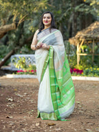 Cream Kota Saree With Green Border