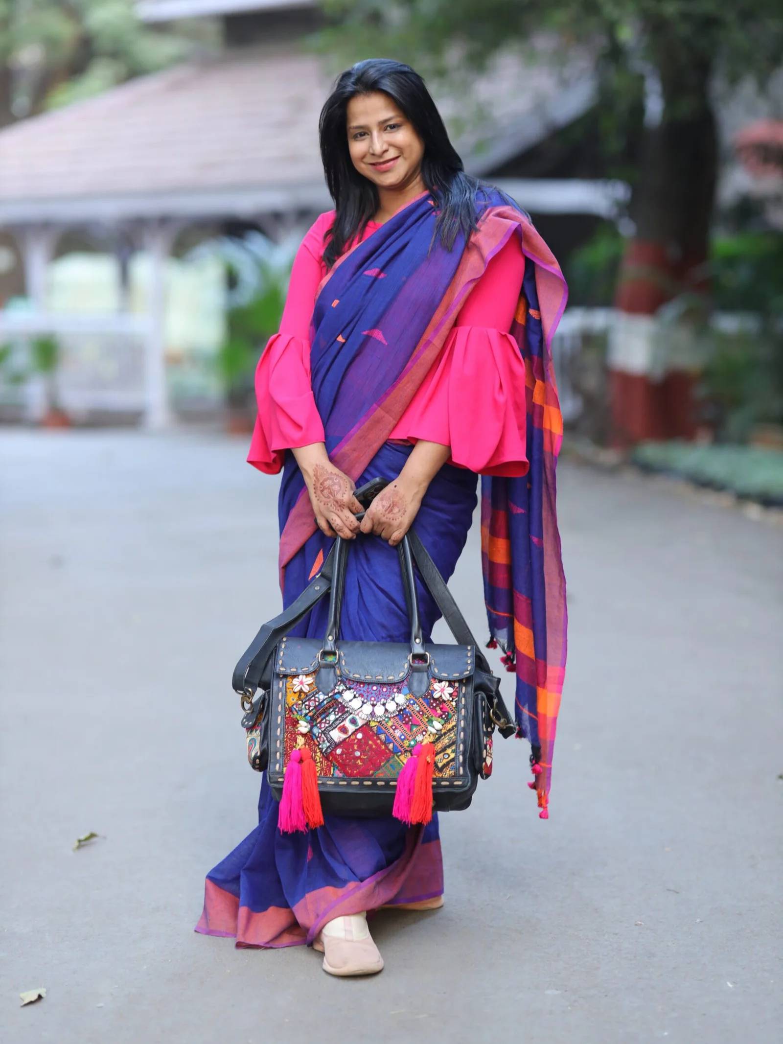 Indigo Soft Cotton Barfi Butta Saree