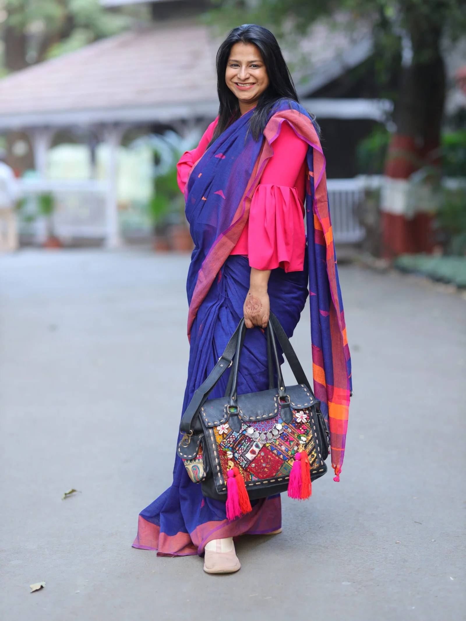 Indigo Soft Cotton Barfi Butta Saree
