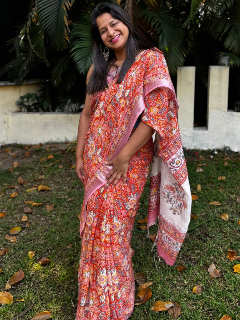 soft cotton linen saree multicolor