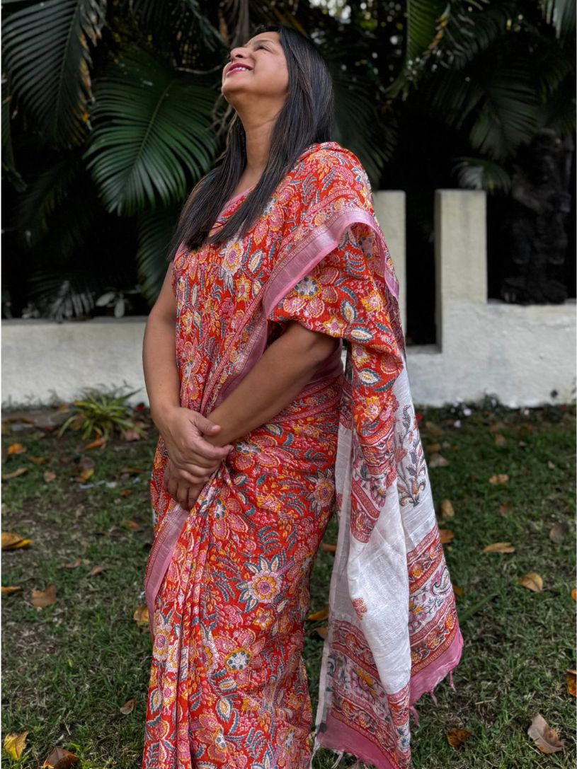 soft cotton linen saree multicolor