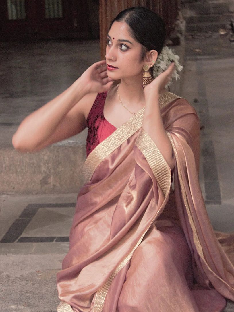 Peach Shimmer Tissue Silk Saree