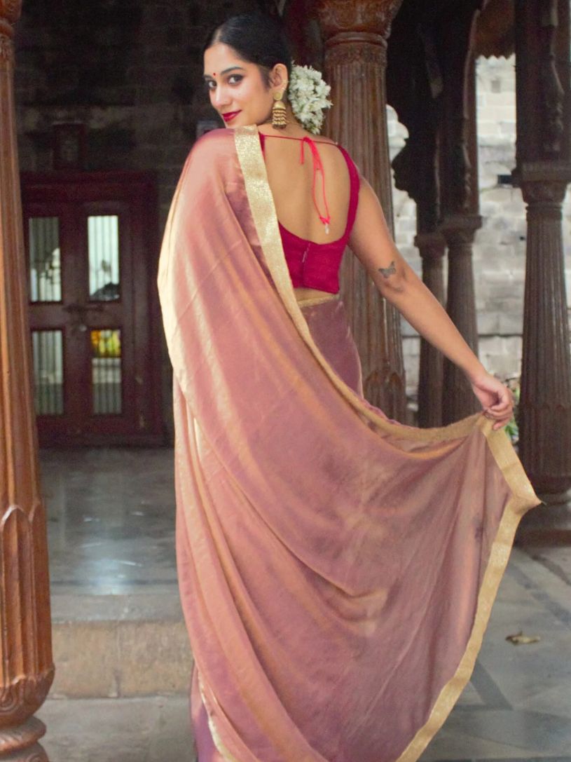 Peach Shimmer Tissue Silk Saree