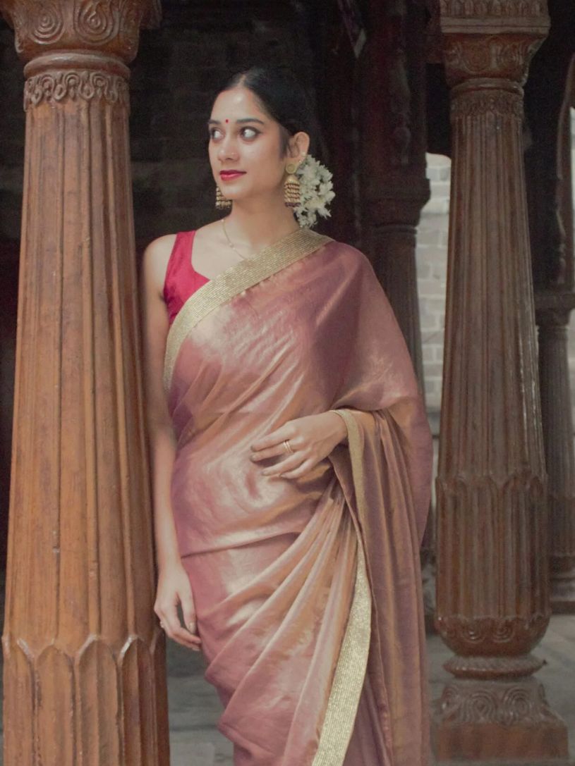 Peach Shimmer Tissue Silk Saree