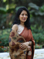 Brown Semi Linen Saree with Kalamkari Pallu