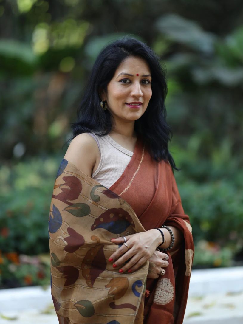 Brown Semi Linen Saree with Kalamkari Pallu