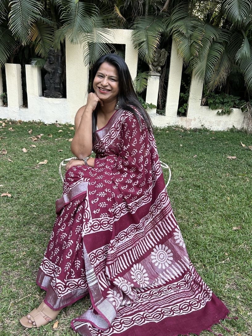 Maroon Pure Cotton Printed Formal Saree