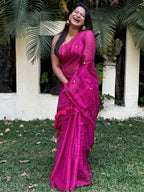 Pink tissue cotton Saree with Gold Gini Work