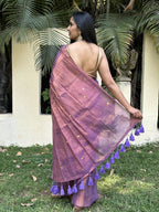 Lavender tissue cotton Saree with Gold Gini Work