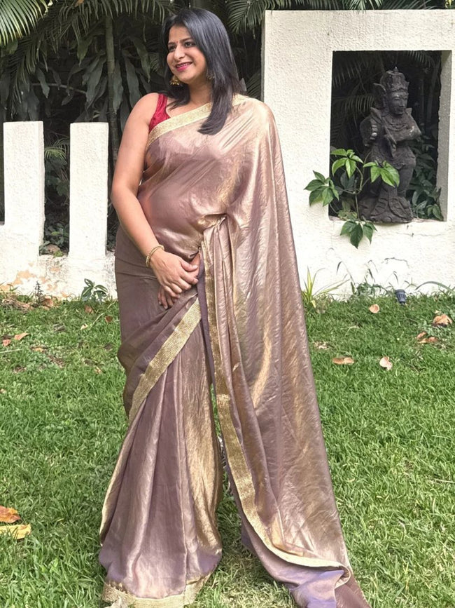 Copper Gold Tissue Silk Saree Hover Image
