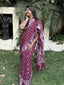 Maroon Pure Cotton Hand block Printed Formal Saree
