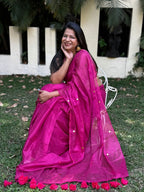 Pink tissue cotton Saree with Gold Gini Work