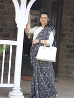 Semi Linen Saree With Batik Print And Munia Pallu
