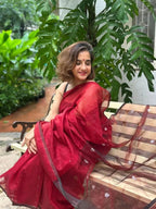Maroon Viscose Resham Saree with Gold Sequin Work & Organza Pallu