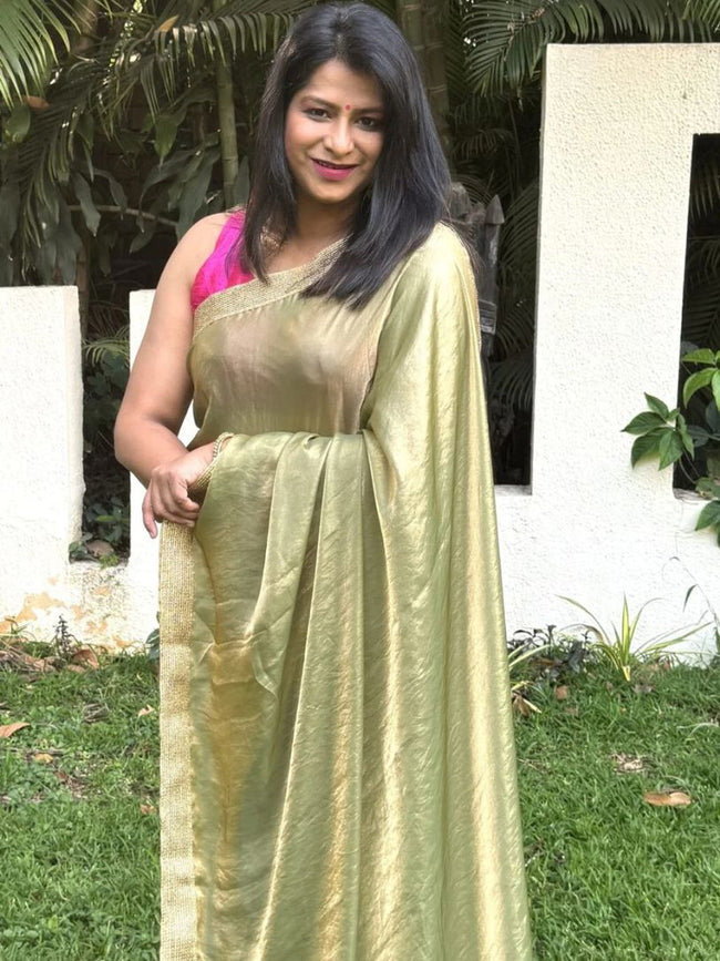 Apple Green Tissue Silk Saree Hover Image