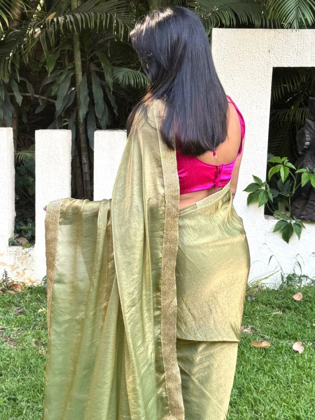 Apple Green Tissue Silk Saree Main Image