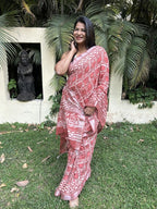 Red Pure Cotton Hand block Print Formal Saree
