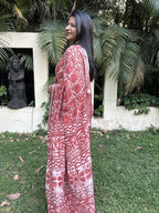 Red Pure Cotton Hand block Print Formal Saree