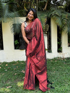 Copper tissue cotton Saree with Gold Gini Work
