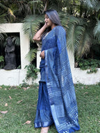 Indigo Blue soft Pure Cotton Hand block Printed Formal Saree