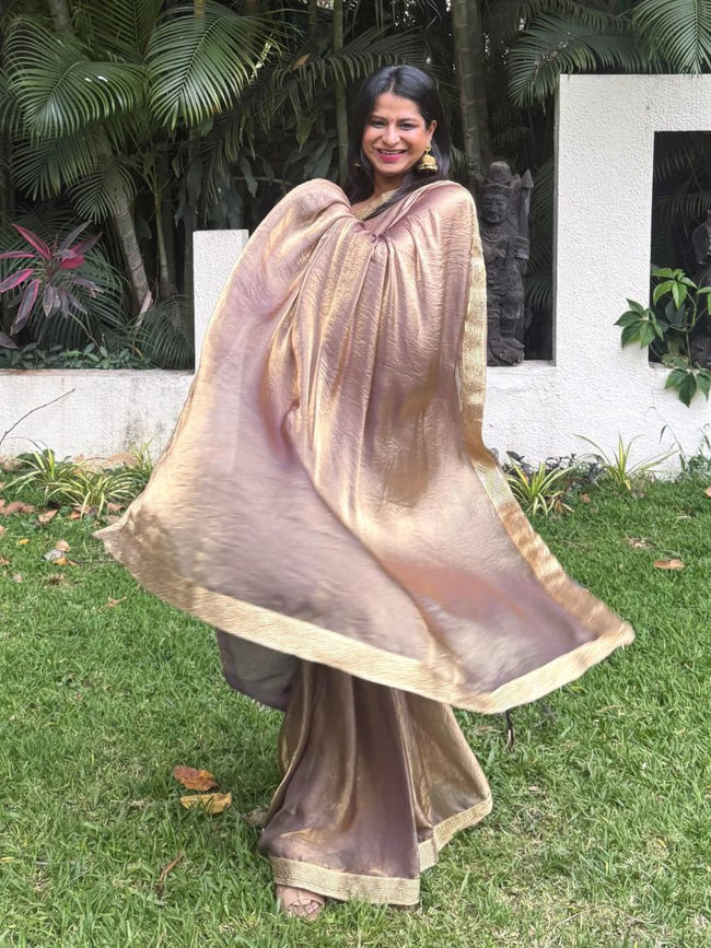 Copper Gold Tissue Silk Saree Main Image