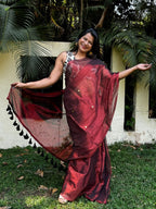 Copper tissue cotton Saree with Gold Gini Work